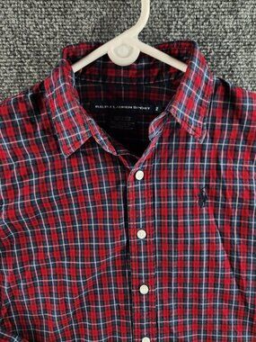 Ralph Lauren Sport Women Button Up Shirt Red Blue Plaid Size 2 Long Sleeve